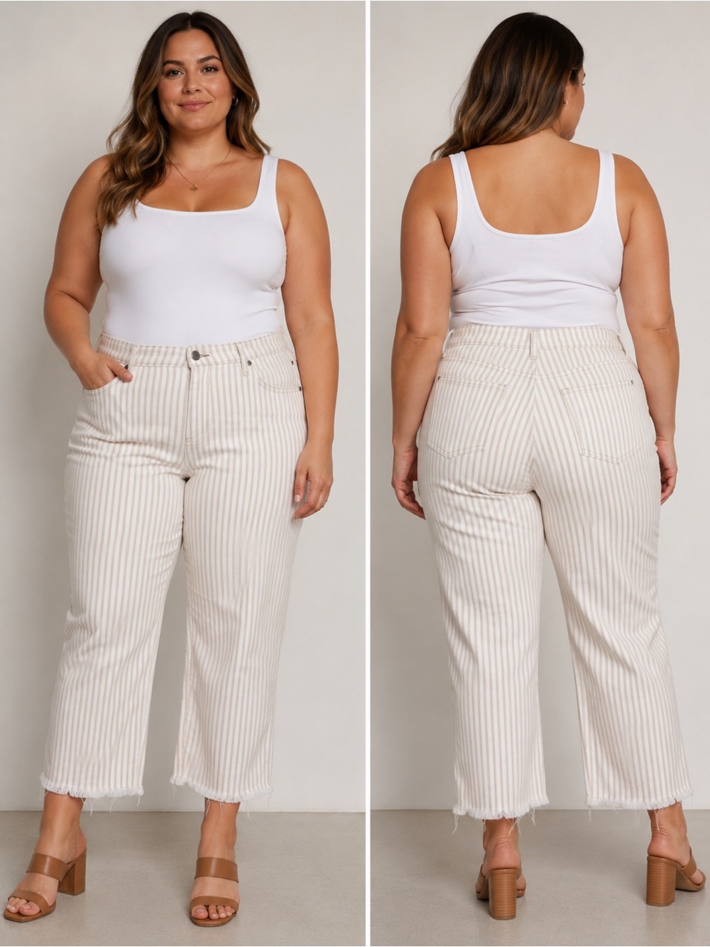 Abercrombie & Fitch Cream and White Striped High Ankle Flare Jeans